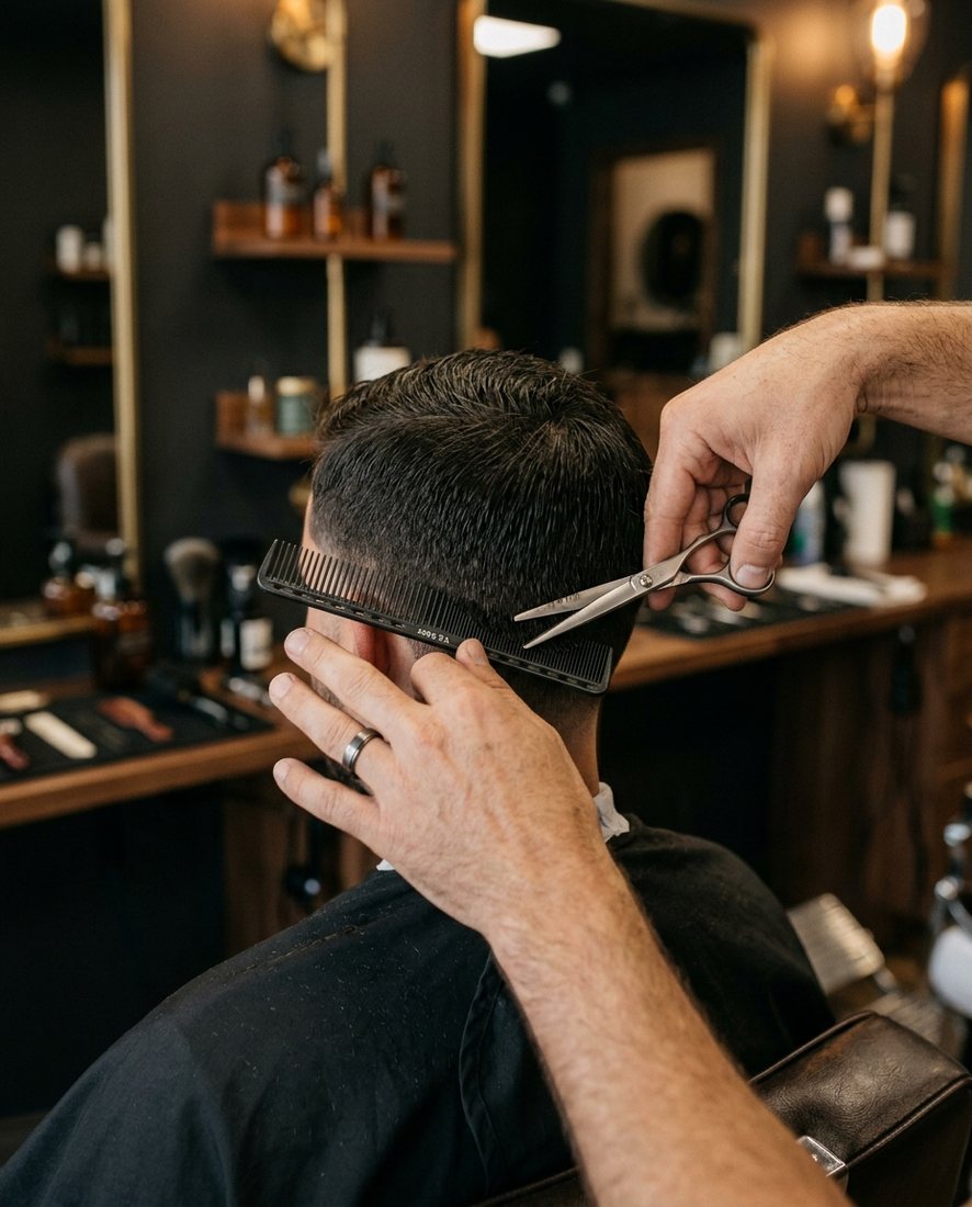 Barbier aan het werk bij Zemheri Herenkapsalon